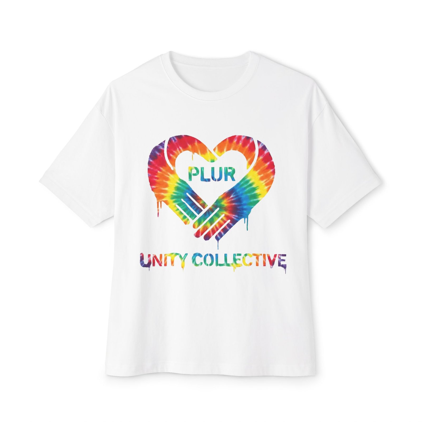 PLUR Tie-Dye Heart Tee — Unity Collective Oversized T-Shirt