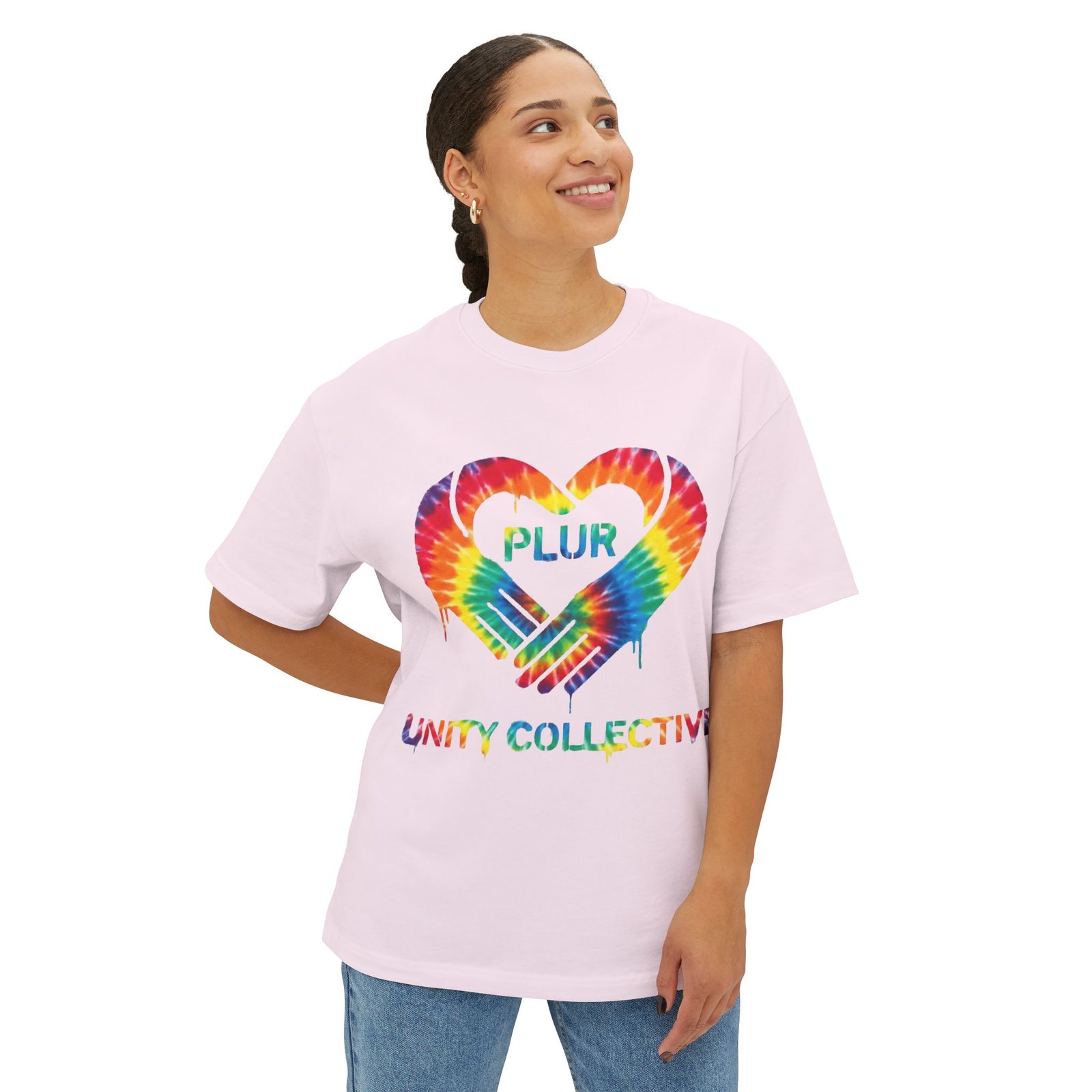 PLUR Tie-Dye Heart Tee — Unity Collective Oversized T-Shirt - Image 7