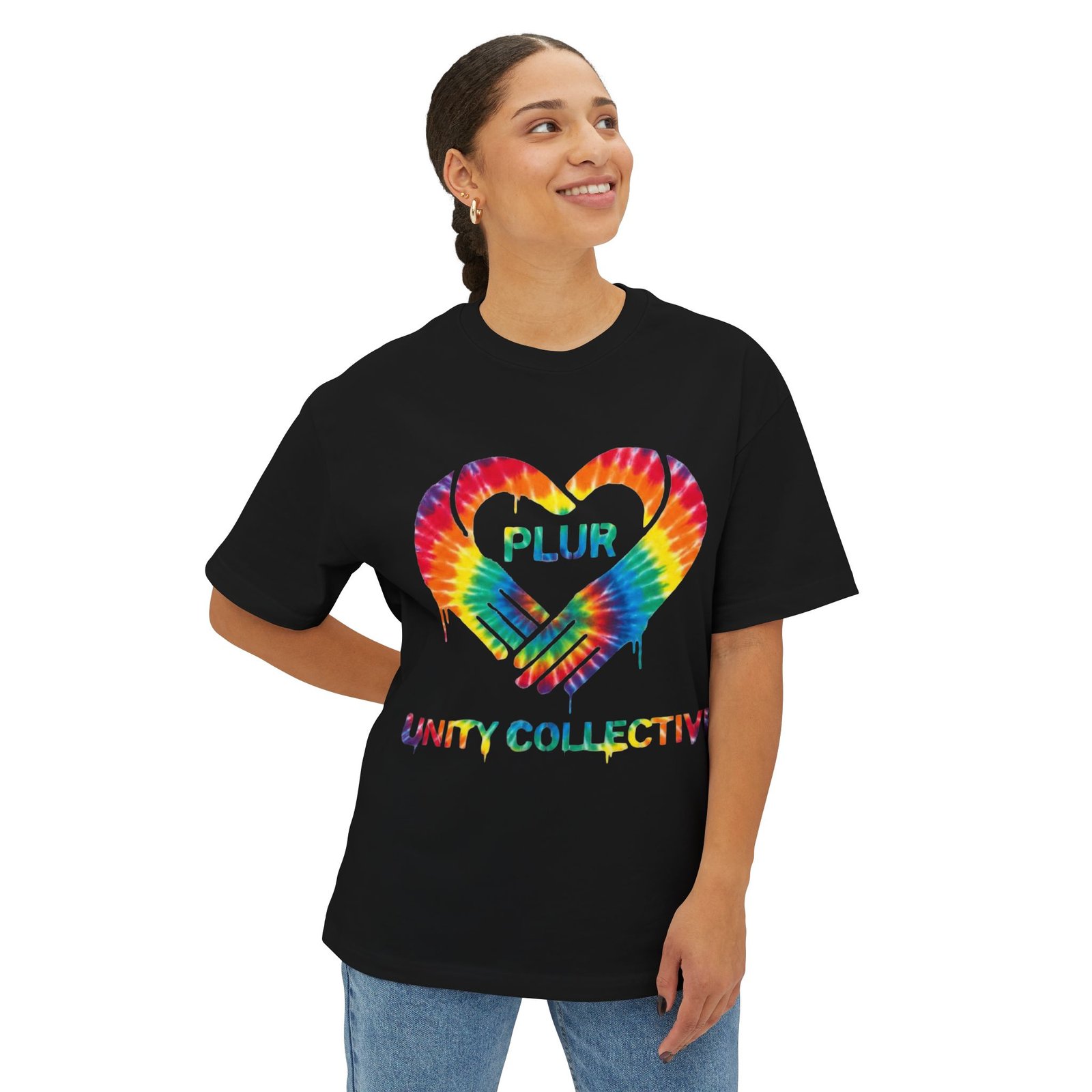 PLUR Tie-Dye Heart Tee — Unity Collective Oversized T-Shirt - Image 11