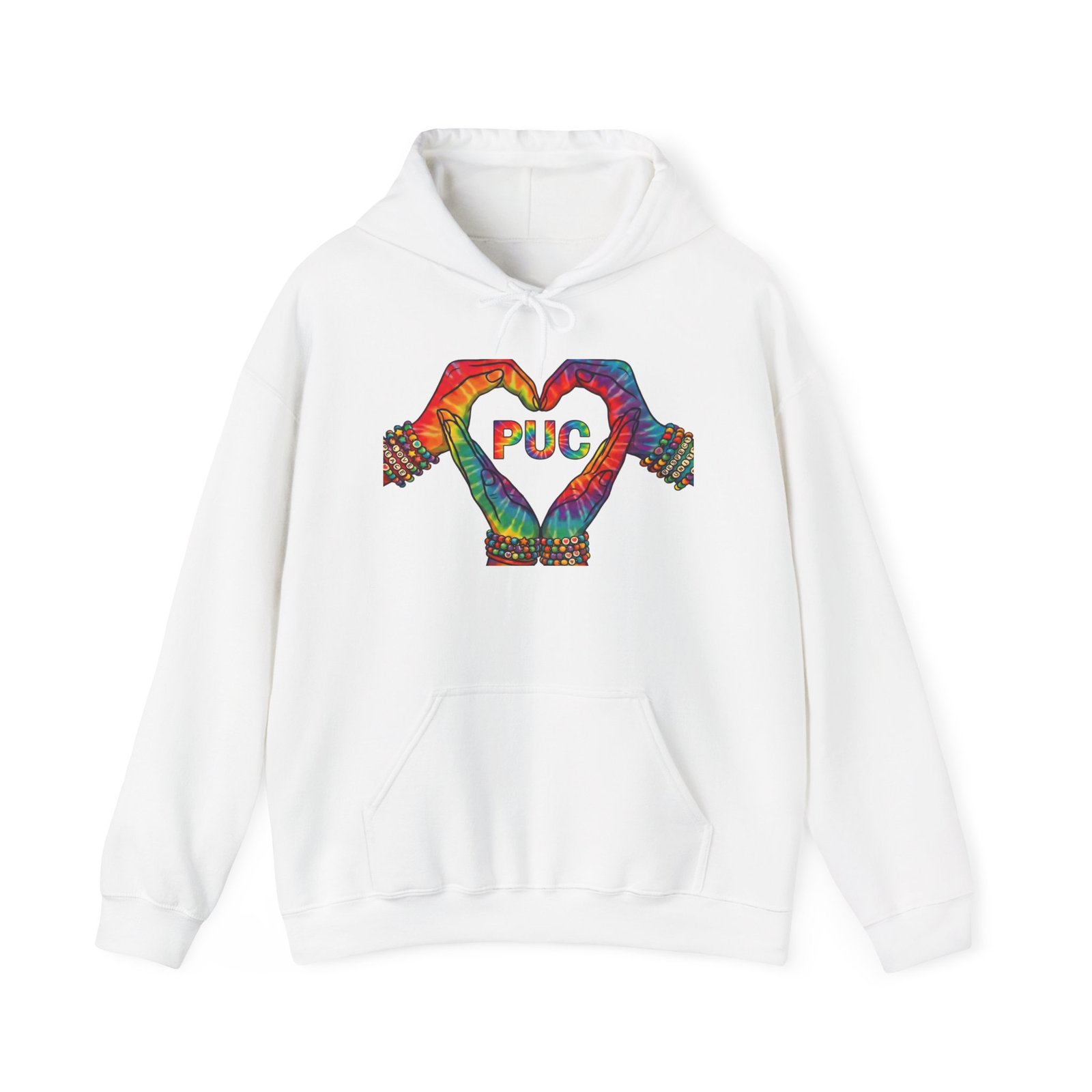 Hoodie - Colorful Hand Heart 'PUC' Graphic Pullover